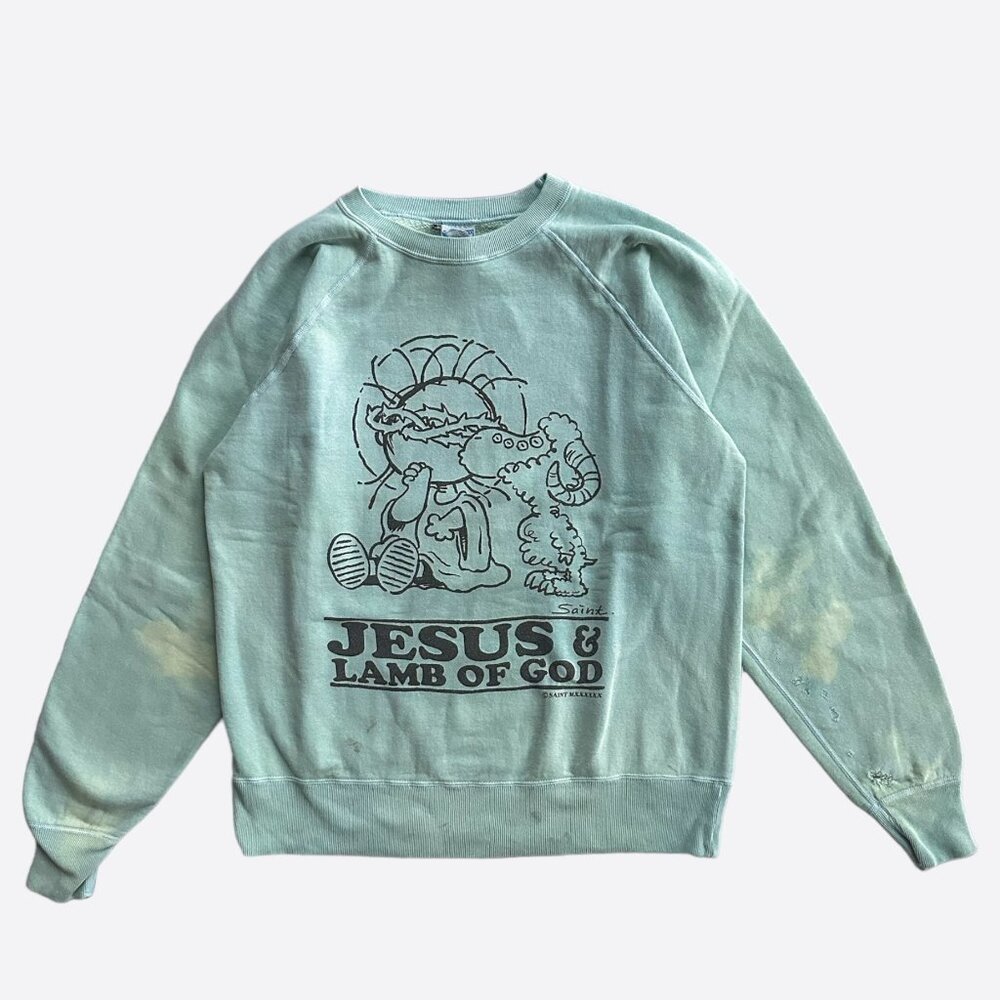 Saint Michael Light Blue Jesus & Lamb Of God Sweater